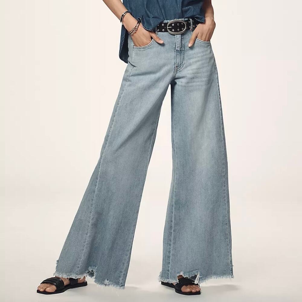 PILCRO Adi Regenerative Cotton Flare Jeans 26 Wide Leg Raw Hem Hippie Boho Retro